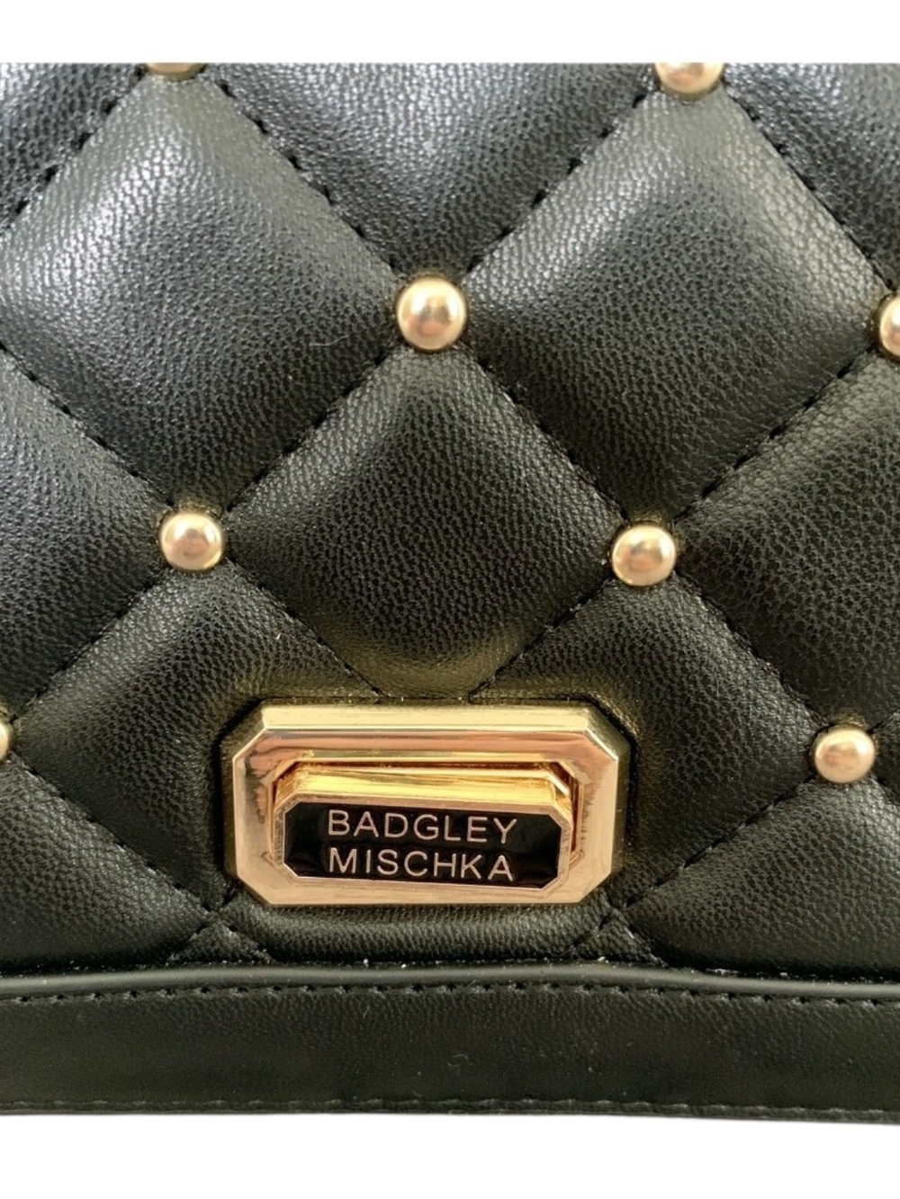 Badgley Mischka NWT Diamond Quilted & Studded Crossbody with Gold Chain - Picture 3 of 6